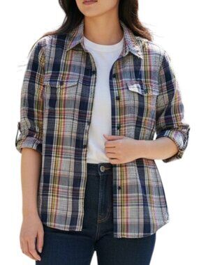 Patagonia Blue Pink Plaid Lyocell Button Down Shirt Women’s 6